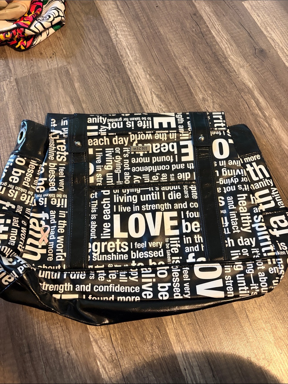 Miche Prima Shell - Black and White Text- Breast Cancer
